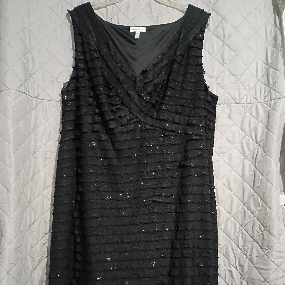 Fashion Bug Sequin Ruffle Black Dress 22w